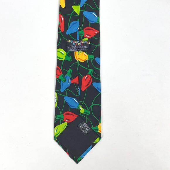 VTG 1994 Looney Tunes Mania Looney Tunes Characters in Christmas Lights Necktie - Picture 4 of 8